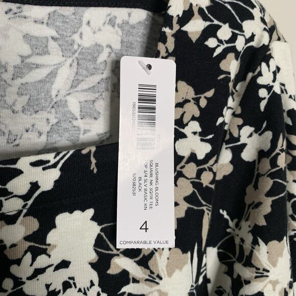 Chico's Top Women's Sz 4 (2X) Top Blushing Blooms Square Neck 3/4 Sleeve Neutral - Picture 3 of 7